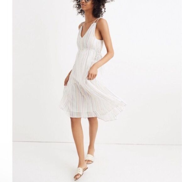 NEW Apiece Apart Daphne Midi Dress Lurex Metallic White Fez Stripe Size 2 - Picture 2 of 11